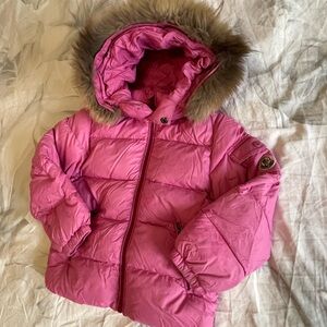 Moncler Pink Puffer Jacket with Fur Hood